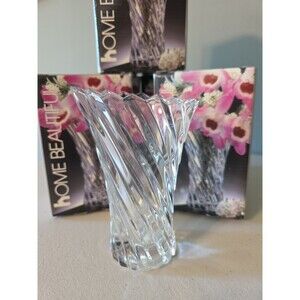 Vintage Home Beautiful Asprey Lead Crystal 5” Bud Vase Oval Mouth Swirl Japan